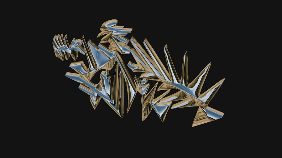 Metallic shapes floating on black